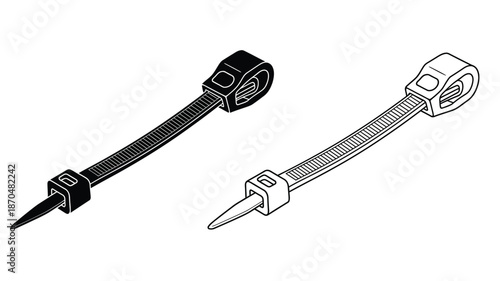 Detailed illustration of two black cable ties with textured surfaces