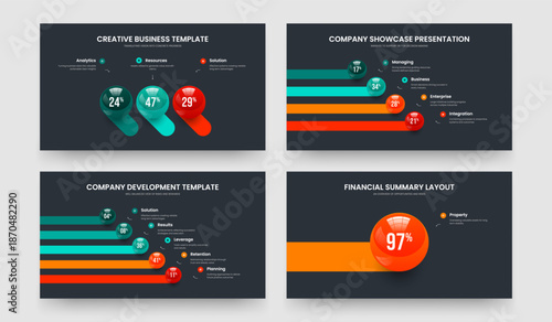Digital Briefing Three Four Five One Option Infographic Presentation Design Vector Illustration Collection. Minimal Introduction 3 4 5 1 Step Chart Slideshow Template Bundle.
