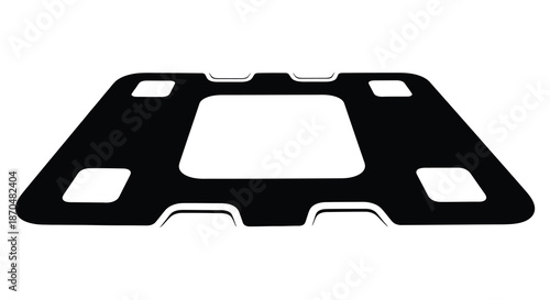 A stark black and white geometric shape with cutouts presenting a bold silhouette