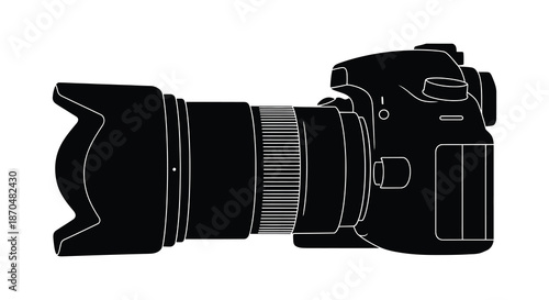 A striking black and white outline of a professional digital slr camera a beautiful silhouette