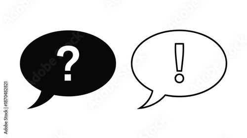 Black question mark and exclamation point speech bubbles in a simple design