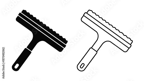 Two illustrations of a window squeegee one filled and one outlined