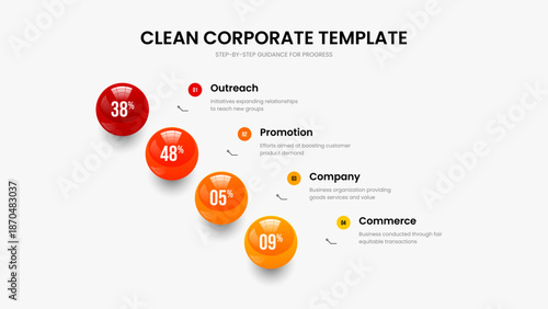 Company Performance 4 Step Diagram Slide Design. Project Campaign Slideshow Layout Vector Illustration. Service Solution Four Element Infographic Frame Template.