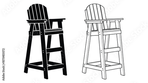 Black and white illustration of two wooden high chairs side by side