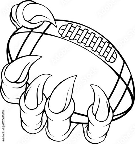 An American Football claw sports illustration of an eagle or animal monster hand holding ball