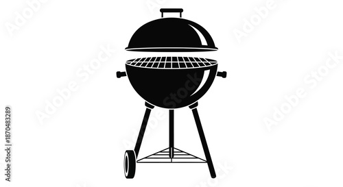 A striking black and white image of a classic kettle grill a popular backyard staple silhouette