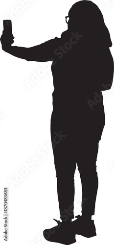 vector,  silhouette of a woman making a selfie
