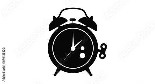 A striking black silhouette of a classic alarm clock with detailed features symbol of time silhouette