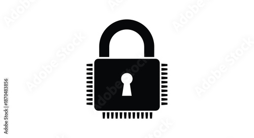 A modern digital security lock icon combining a padlock shape with integrated circuit elements silhouette