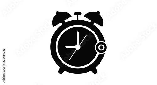 A striking black and white illustration of a vintage alarm clock design a captivating silhouette