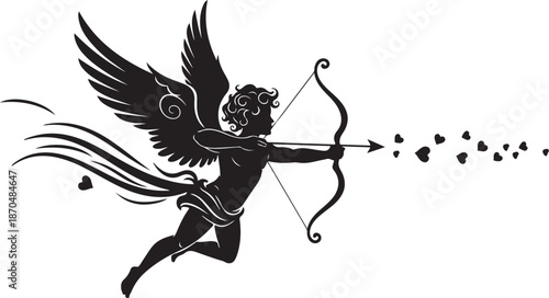 Cupid Shooting Arrows of Love – Romantic Angel Silhouette Illustration