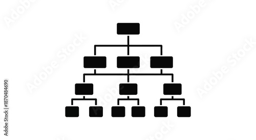 a black organizational chart with a hierarchical structure featuring multiple rectangular boxes and lines silhouette