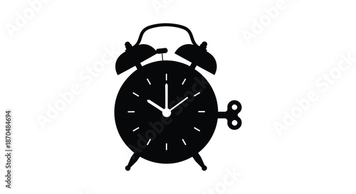 A striking black silhouette of a classic twin bell alarm clock time is ticking silhouette