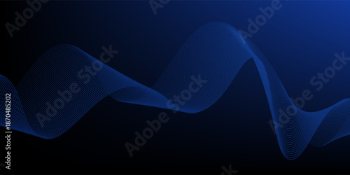 Glowing blue abstract wave on dark, shiny motion, magic space light. Techno abstract background