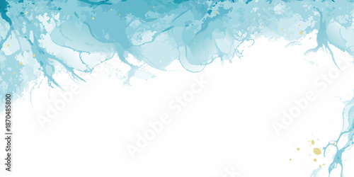 Abstract watercolor background with flowing teal and gold hues