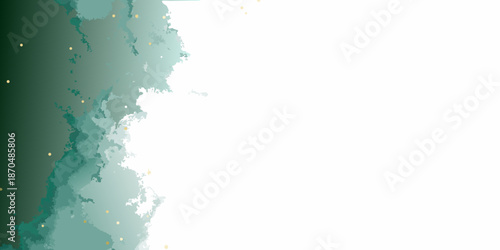 Abstract watercolor wash with green hues and scattered golden speckles