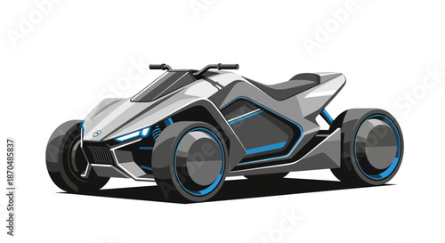 Sleek futuristic electric quad bike design on a white background.