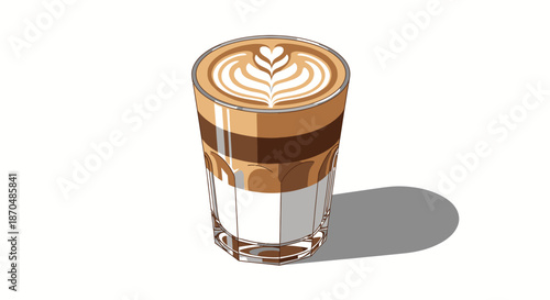 Delicious Latte Macchiato with Beautiful Latte Art Illustration