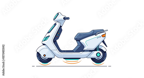 Modern white electric scooter floats slightly above the ground.