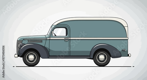Cartoon illustration of a vintage blue delivery van