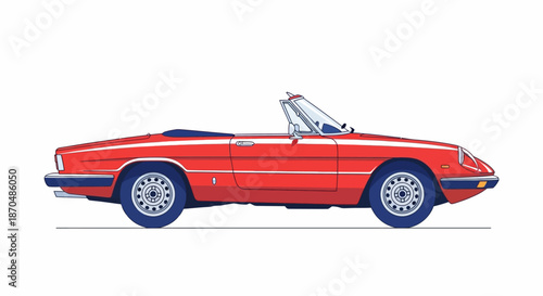 Red vintage convertible car illustration on white background