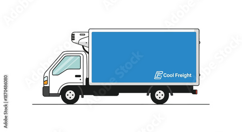 Flat design illustration of a small refrigerated delivery truck on a white background