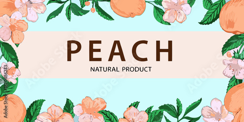 A vibrant peach floral design with text on a light blue background