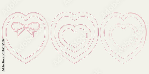 Delicate pink sketch of three nested hearts with a bow detail