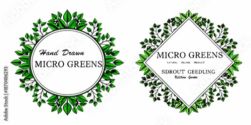 Floral frame designs with text micro greens and hand drawn elements