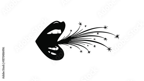 Dramatic open mouth expressing excitement with a burst of sparkling energy