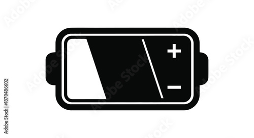 A simple black and white illustration of a battery with charging indication a bold silhouette
