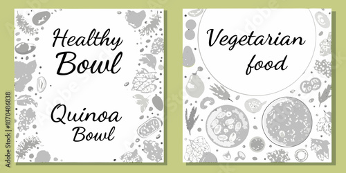 Healthy vegetarian food options quinoa bowls and fresh ingredients displayed