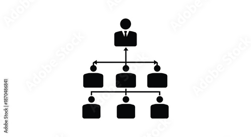 A simple organizational chart depicting hierarchical structure with a leader and team members silhouette