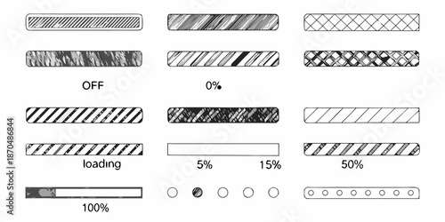 Visual representation of loading progress with different bar styles and percentages