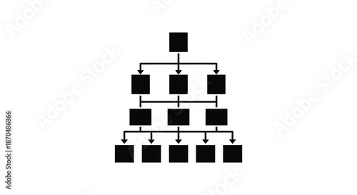A diagram depicting a hierarchical structure with multiple levels of rectangular boxes silhouette