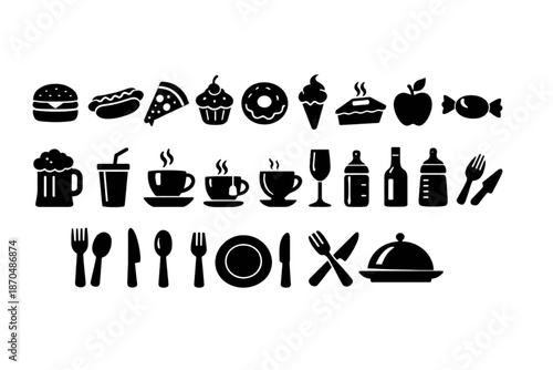 Restaurant food and drink icons for menu design