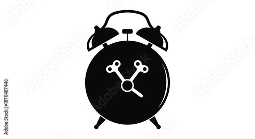 A striking black and white depiction of a classic twin bell alarm clock silhouette