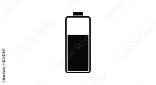 A simple black and white illustration depicting a partially charged battery a power indicator silhouette