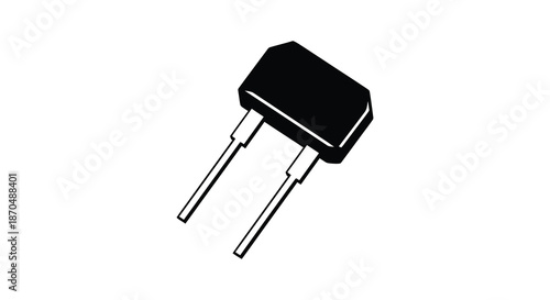 A detailed view of a black transistor component with two leads striking silhouette