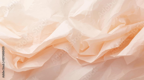 Softly crumpled light peach tissue paper with delicate folds and textures creating an abstract background.
