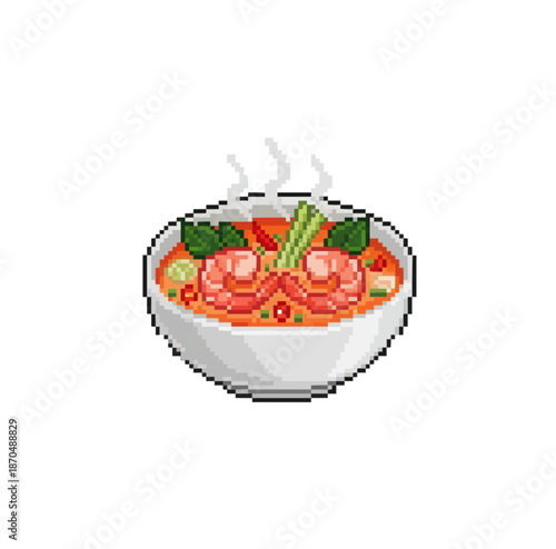 pixel art tom yum soup illustration for games, menus, mobile apps, food icons, and education