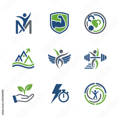 Set of various vector graphics icons for health and fitness concepts