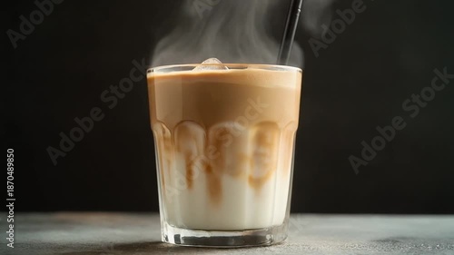 Steaming Hot Coffee Drink in Glass.