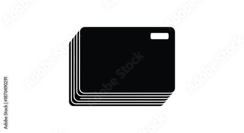 A stack of black credit cards shown in a minimalist graphic representation silhouette
