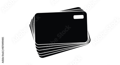A stack of black rectangular cards against a white background showcasing a minimalist silhouette