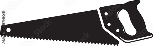 Black and white image of a handsaw with a handle