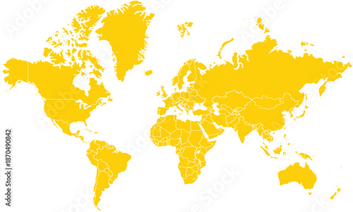 Yellow world map with country borders a clean vector illustration for global business and travel concepts isolated on white background