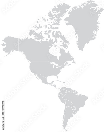 Map of North and South America a simplified grey political outline for global business and travel concepts isolated on a white background