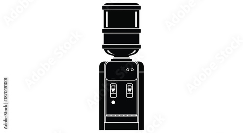 A striking black and white depiction of a modern water cooler dispenser a stark silhouette