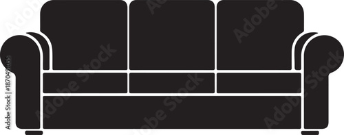 A black silhouette of a classic three seater sofa with rolled arms